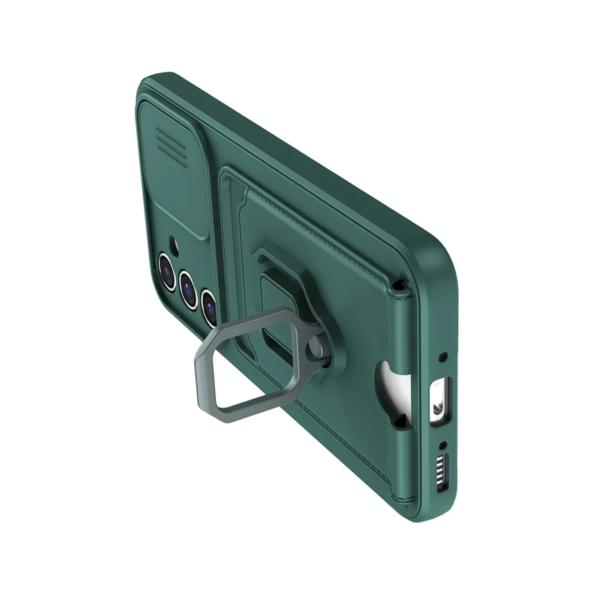 Samsung Galaxy A16 5G Kılıf Zuma Kartvizitli Yüzüklü Silikon - Yeşil