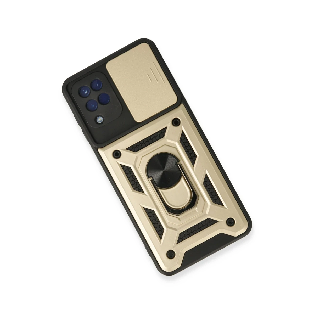 Samsung Galaxy A22 Kılıf Pars Lens Yüzüklü Silikon - Gold