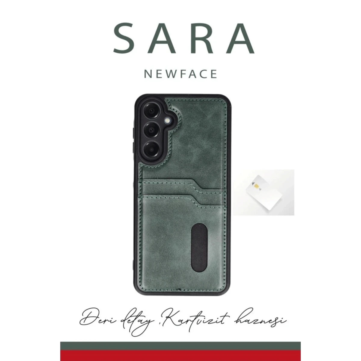 Samsung Galaxy A55 5G Kılıf Sara Kartvizitli Deri Kılıf - Kırmızı