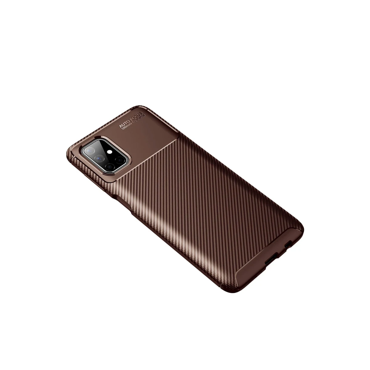 Samsung Galaxy M51 Kılıf Auto Focus Karbon Kapak - Kahverengi