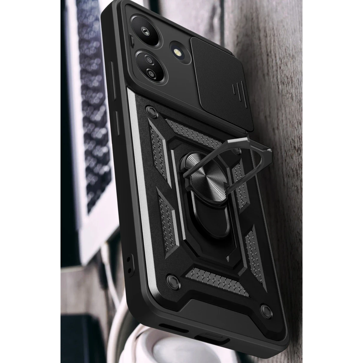 Xiaomi Redmi 13C Kılıf Pars Lens Yüzüklü Silikon - Kırmızı
