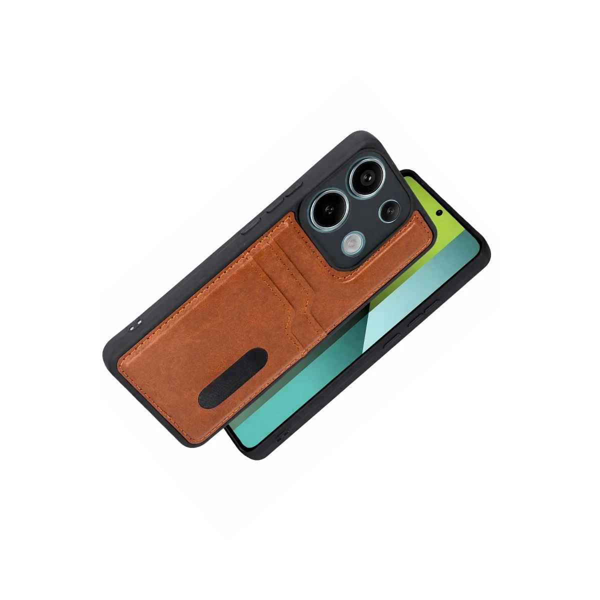 Xiaomi Redmi 15C 4G Sara Kartvizitli Deri Kılıf - Taba