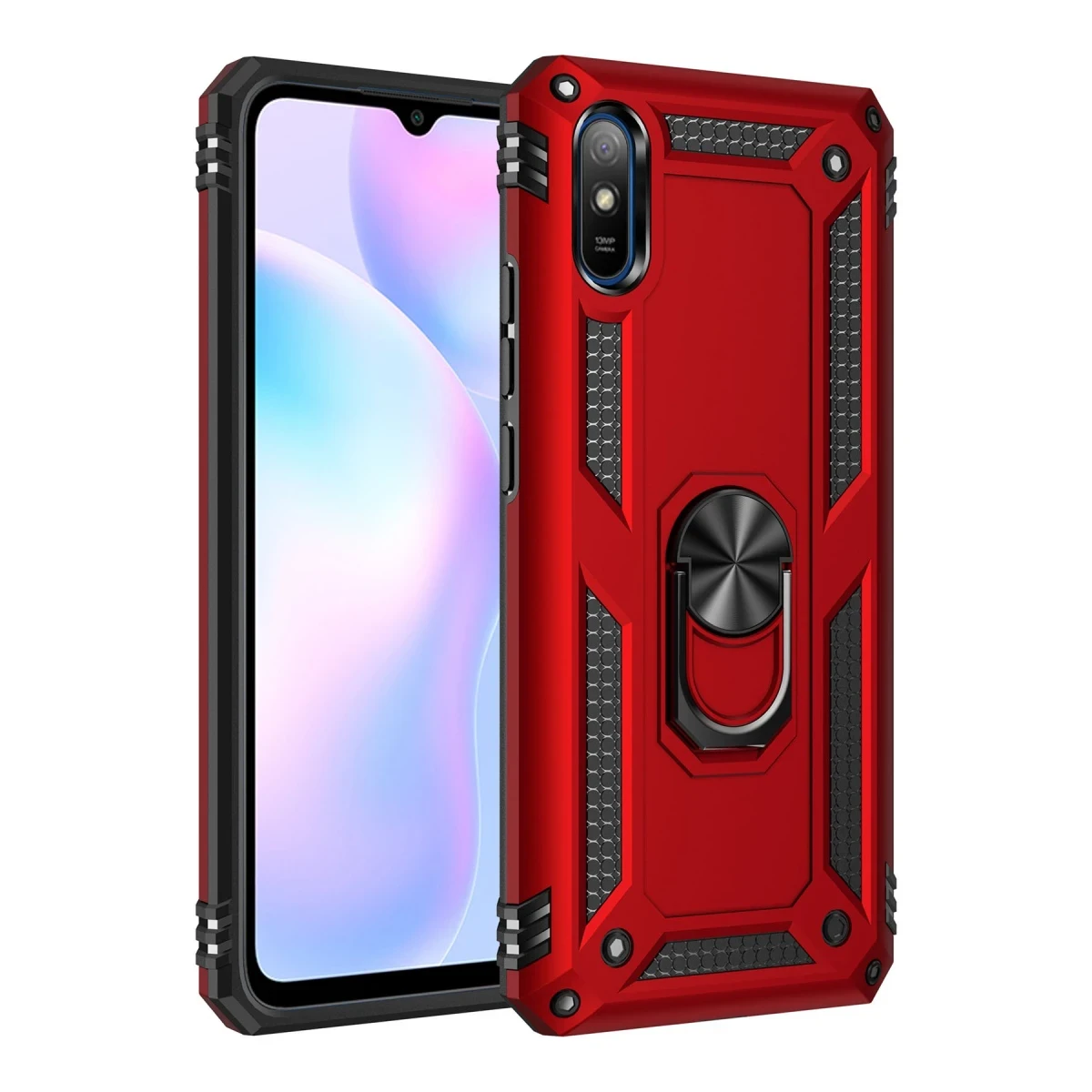 Xiaomi Redmi 9A Kılıf Sofya Yüzüklü Silikon Kapak - Kırmızı