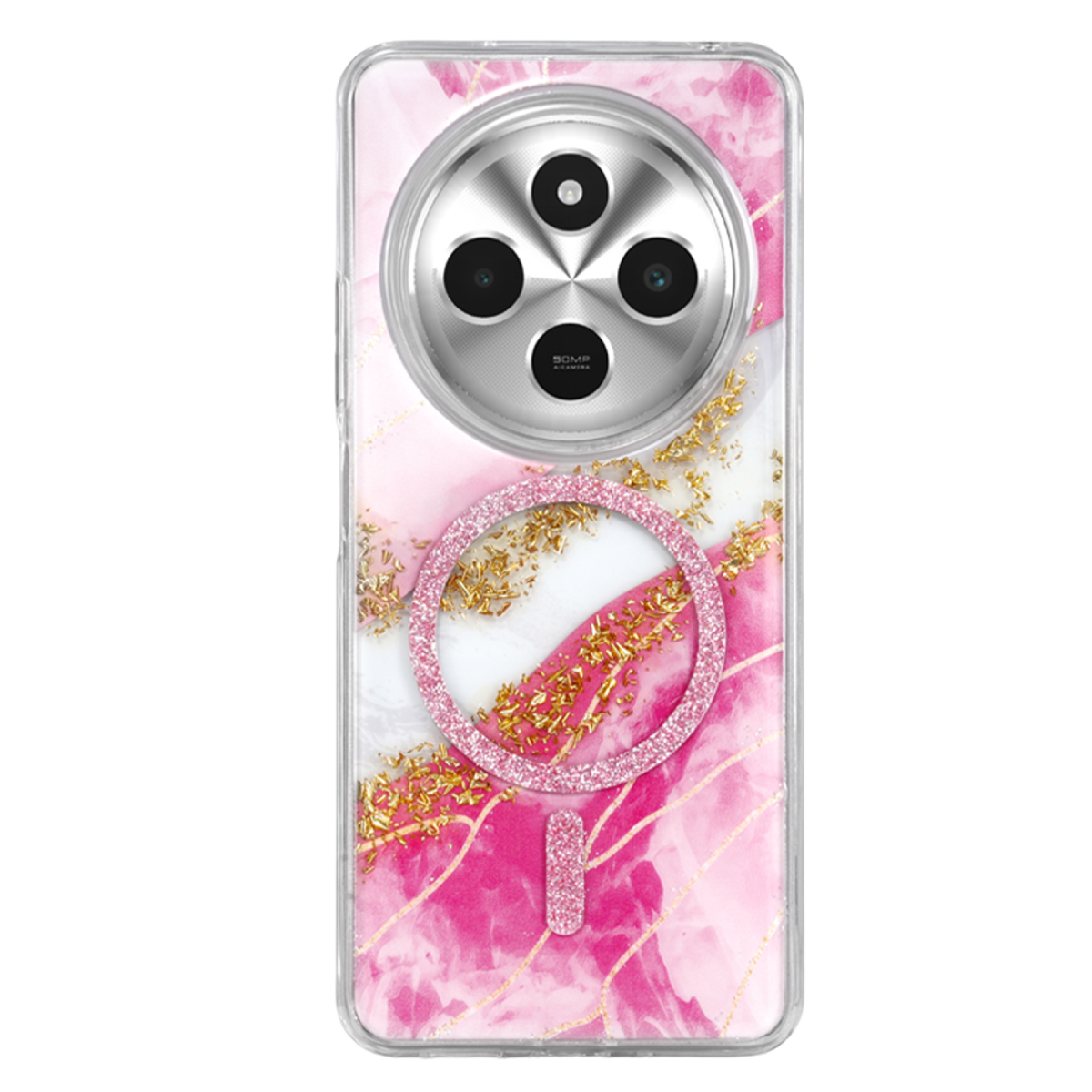 Onegif Xiaomi Redmi 14C Lotus Simli Magsafe Kapak - Pembe
