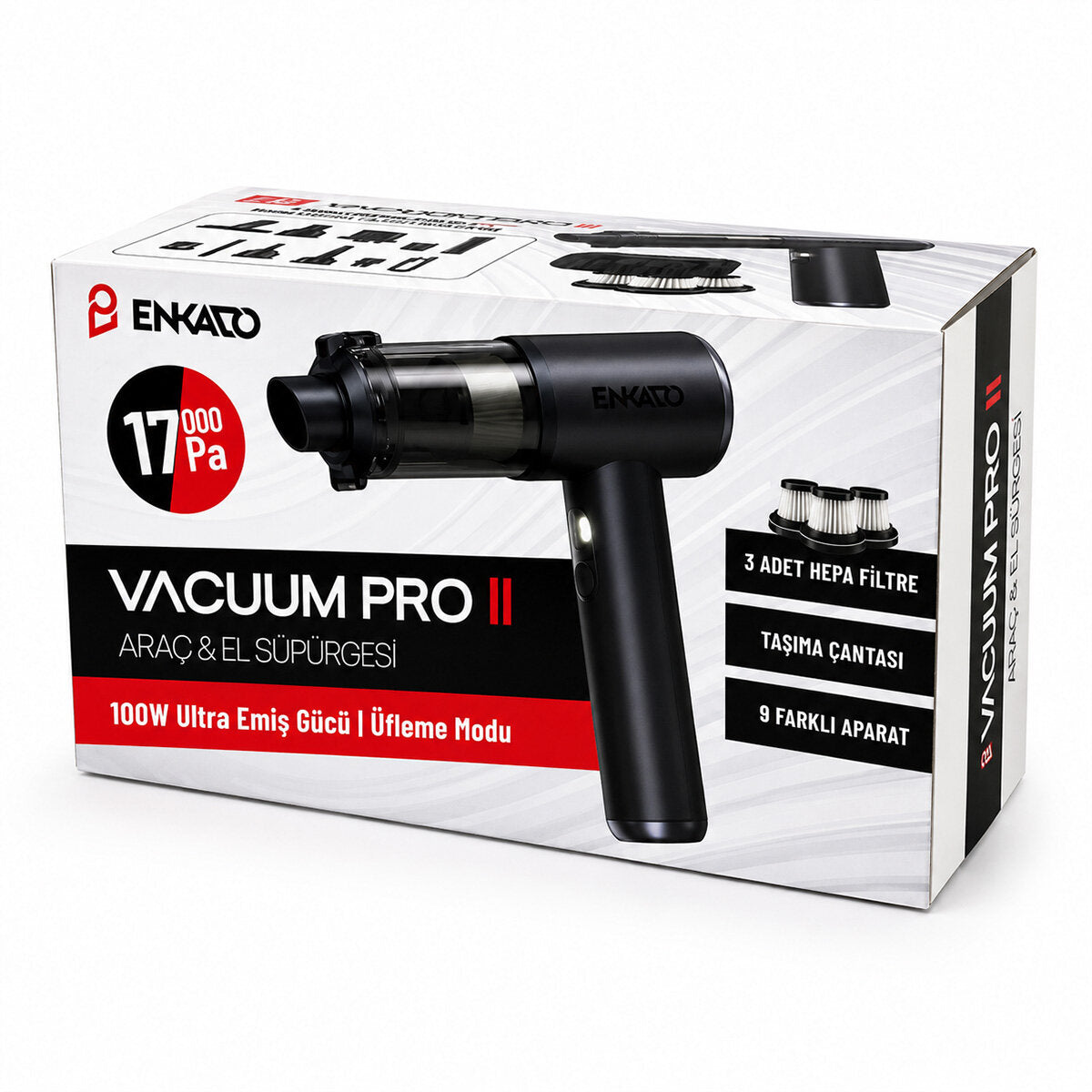 OTO ARAÇ - 2IN1 ŞARJLI 100W - 17000PA 9 BAŞLIK - 3 FİLTRE EL TİPİ BASINÇLI HAVA ÜFLEME - ARAÇ SÜPÜRGE MAKİNESİ TAŞIMA ÇANTALI EKD-SP10 (4887)
