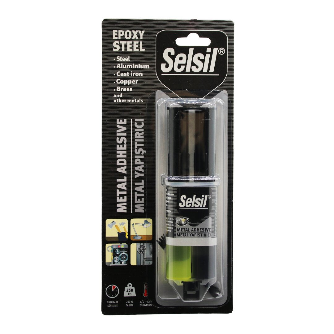 SELSİL EPOXY STEEL METAL ŞIRINGA EPOKSİ YAPIŞTIRICI 28GR. METAL - ÇELİK - ALÜMİNYUM - AHŞAP - PLASTİK (4887)