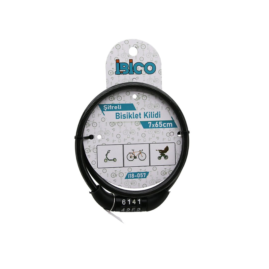 ŞİFRELİ EKO - İNCE BİSİKLET KİLİT ÇELİK TEL SİYAH ŞEFFAF KILIF 7MMX65CM (4887)