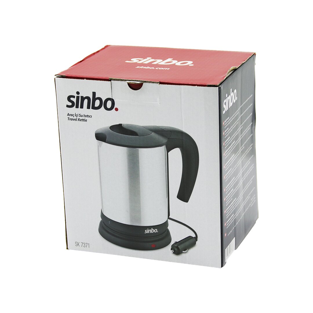 SİNBO SK-7371 12V ARAÇ İÇİ KETTLE PASLANMAZ ÇELİK SU ISITICISI 0.8LT 120W ÇAKMAKLIK FİŞLİ PLASTİK KAPAK - KULP (4887)