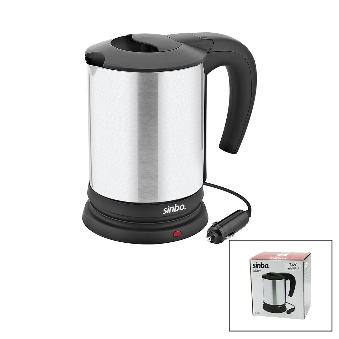 SİNBO SK-8034 24V ARAÇ İÇİ KETTLE PASLANMAZ ÇELİK SU ISITICISI 0.8LT 200W ÇAKMAKLIK FİŞLİ PLASTİK KAPAK - KULP (4887)