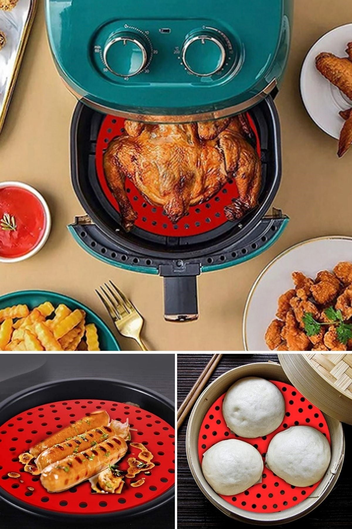 Siyah Isıya Dayanıklı Yıkanılabilir Silikon Fırın Ve Airfryer Yuvarlak Model Pişirme Matı 20 Cm (4887)
