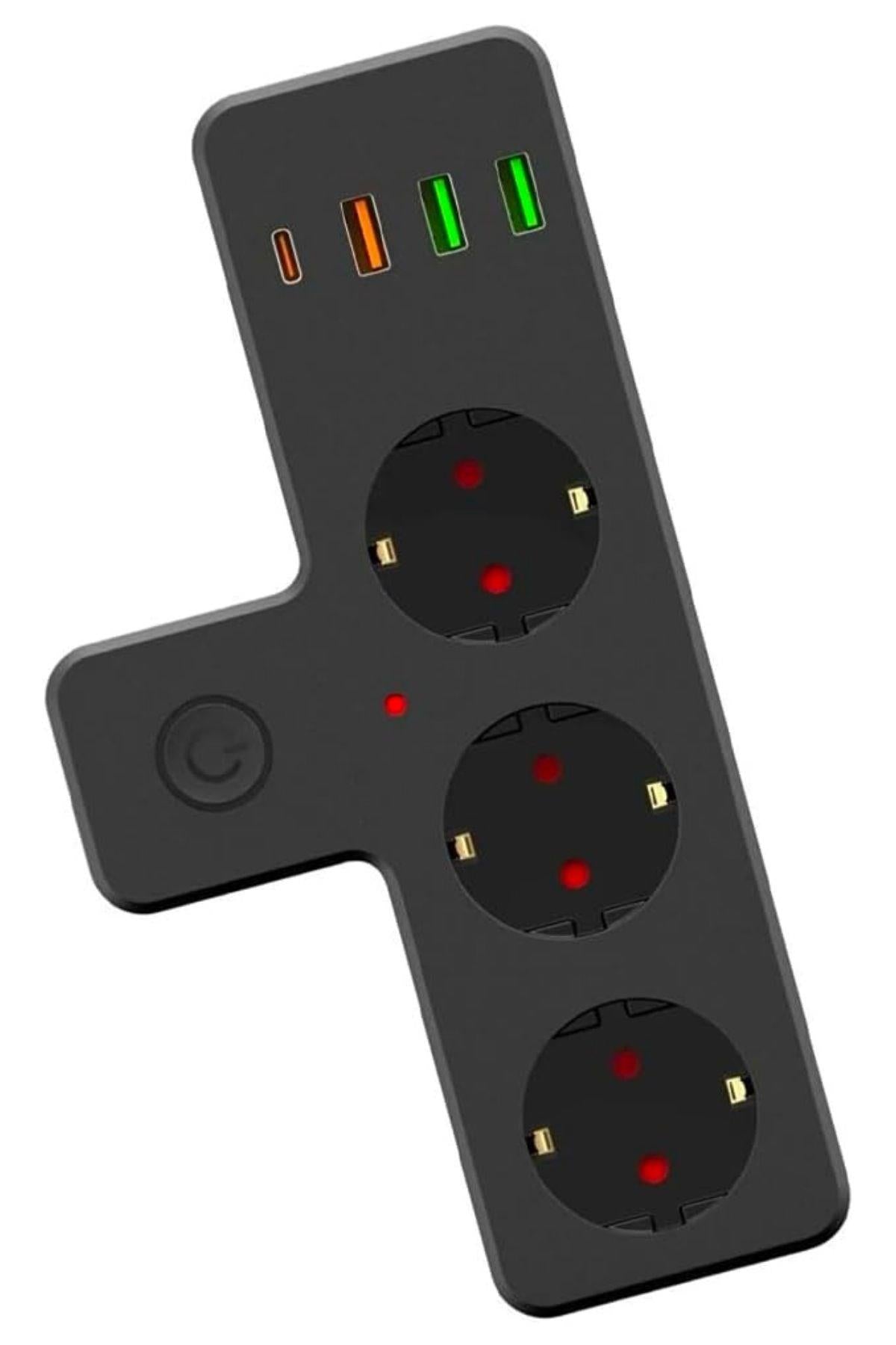Termal Akım Korumalı 3 Adet Soket,3 Adet USB ve 1 Adet Type-C Girişli 20w Priz Model 3397 (4887)