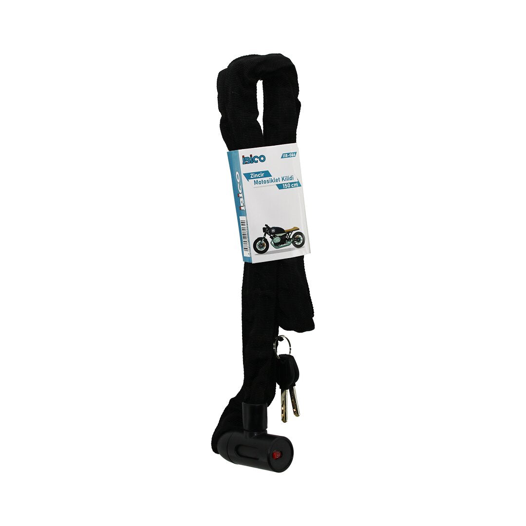 ZİNCİRLİ ANAHTARLI MOTOR - BİSİKLET KİLİT BEZ KILIFLI AÇ-KAPA KİLİT KAPAK 150CM (4887)