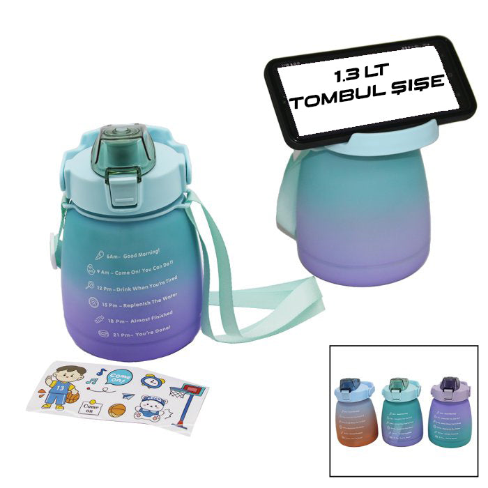 1.3LT - TOMBUL PİPETLİ RENKLİ PLASTİK SULUK MATARA KİLİTLİ KAPAKLI - TELEFONLUKLU (4887)