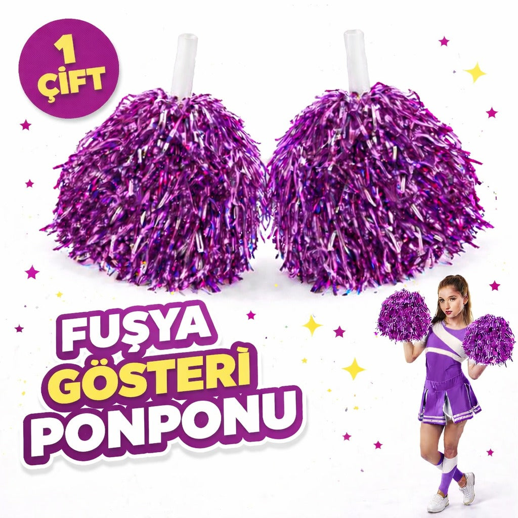 1 Çift ( 2 Adet ) Fuşya Renk 23 Nisan 19 Mayıs 29 Ekim Okul Gösteri Ponponları Ekstra Dolgun (4887)