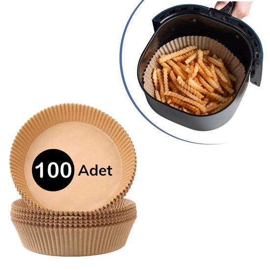 100 Adet  Air Fryer Pişirme Kağıdı Tek Kullanımlık  Yağlı Kağıdı Yuvarlak Tabak Model (4887)