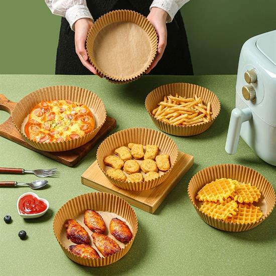 100 Adet  Air Fryer Pişirme Kağıdı Tek Kullanımlık  Yağlı Kağıdı Yuvarlak Tabak Model (4887)