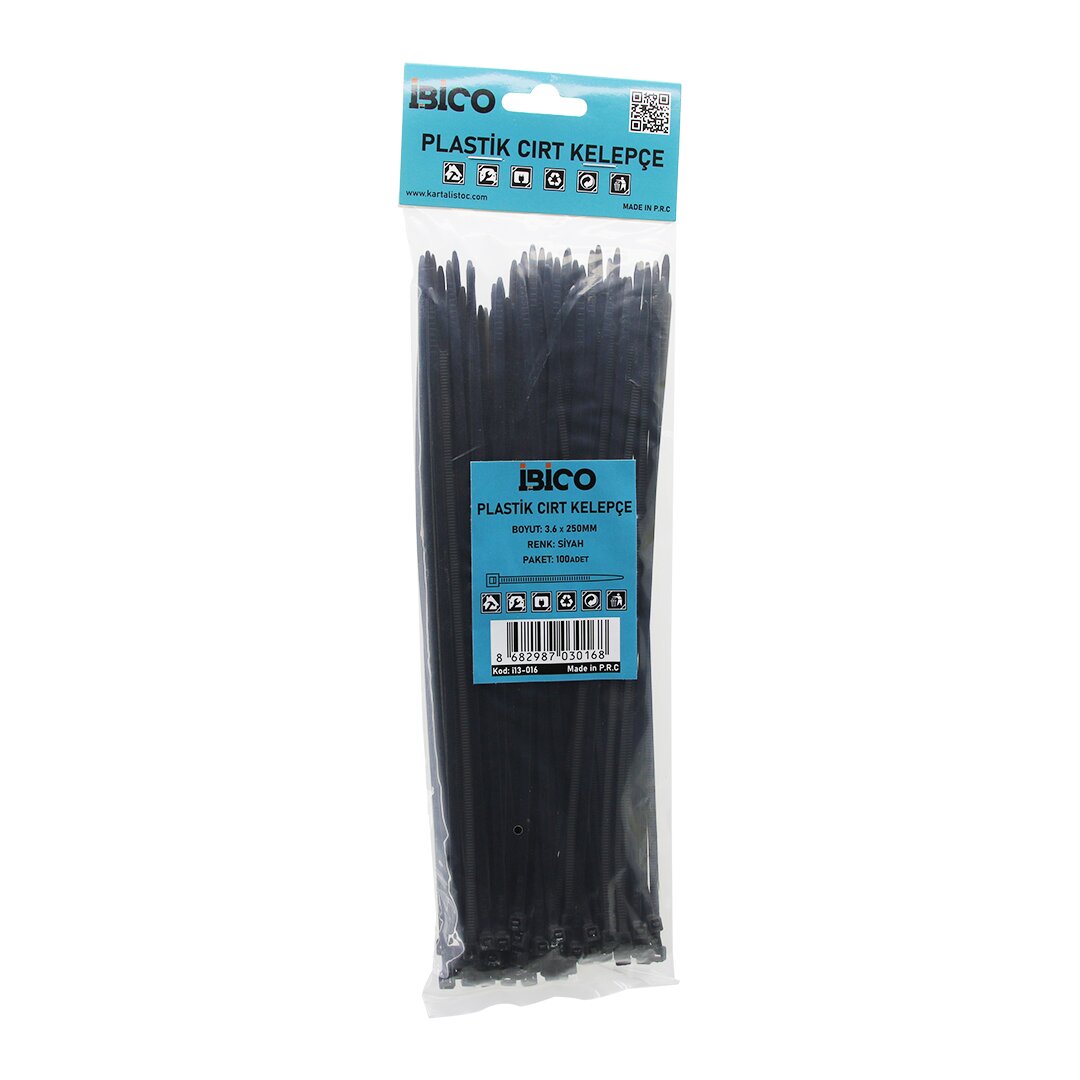100PCS SİYAH   3.6X250MM  PLASTİK CIRT KELEPÇE (4887)