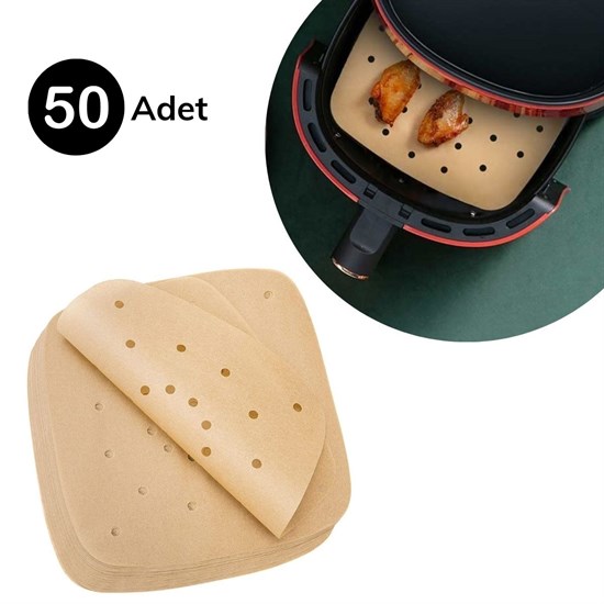 50 Adet Air Fryer Pişirme Kağıdı Tek Kullanımlık Hava Fritöz Yapışmaz Yağlı Kağıt Delikli Model (4887)