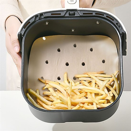 50 Adet Air Fryer Pişirme Kağıdı Tek Kullanımlık Hava Fritöz Yapışmaz Yağlı Kağıt Delikli Model (4887)