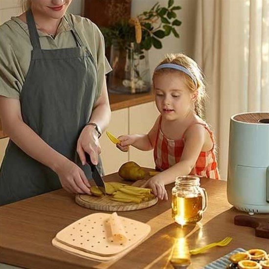 50 Adet Air Fryer Pişirme Kağıdı Tek Kullanımlık Hava Fritöz Yapışmaz Yağlı Kağıt Delikli Model (4887)