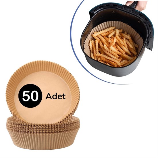 50 Adet Air Fryer Pişirme Kağıdı Tek Kullanımlık Hava Fritöz Yağ Geçirmez Yapışmaz Tabak Model (4887)