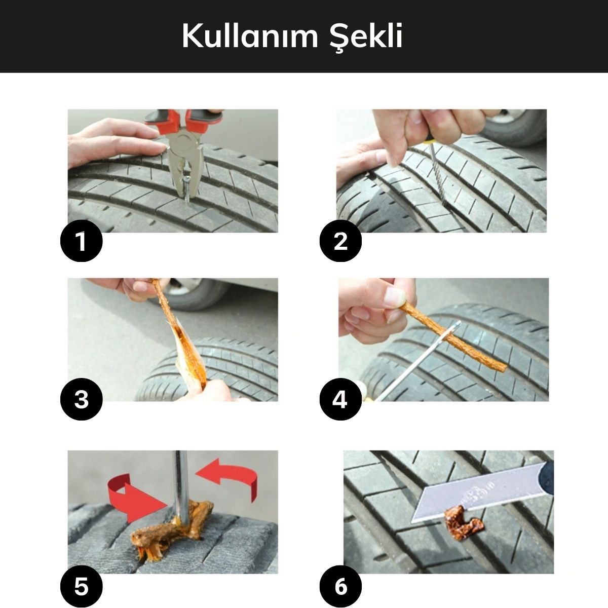 6 Parça Araba Motosiklet Otomobil Bisiklet Lastik Tamir Kiti Araç Bakım Seti (4887)