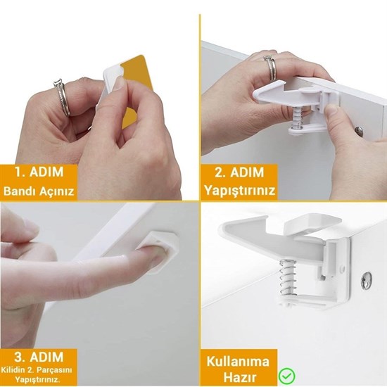 Bebek Çocuk Güvenliği Korumalı Yapışkan Çekmece ve Dolap İçin Tutucu Gizli Güvenlik Kilidi (4887)