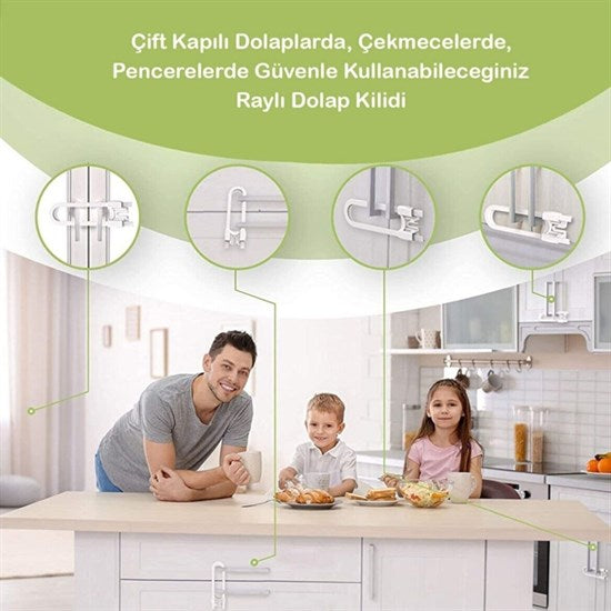 Bebek Çocuk Çekmece ve Dolap Koruma Raylı Güvenlik Sistemi Emniyet Kilidi (4887)