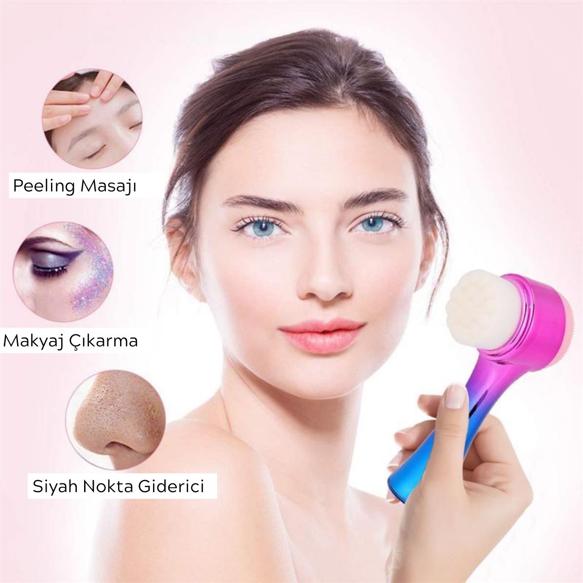Çift İşlevli Renkli Cilt Yüz Temizleme Fırçası Peeling Masaj Etkili Gözenek Temizleyici Alet (4887)