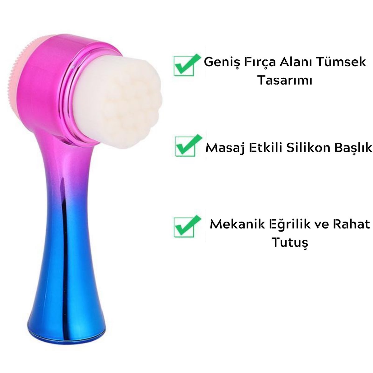 Çift İşlevli Renkli Cilt Yüz Temizleme Fırçası Peeling Masaj Etkili Gözenek Temizleyici Alet (4887)