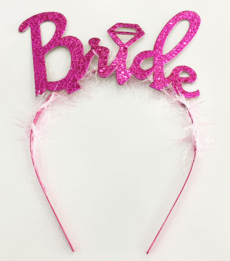 Fuşya Renk Bekarlığa Veda İtalik Yazı Alyanslı Bride Taç (4887)