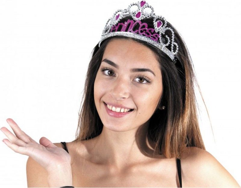 Gümüş Renk Prenses Yazılı Parti Tacı 60 cm (4887)