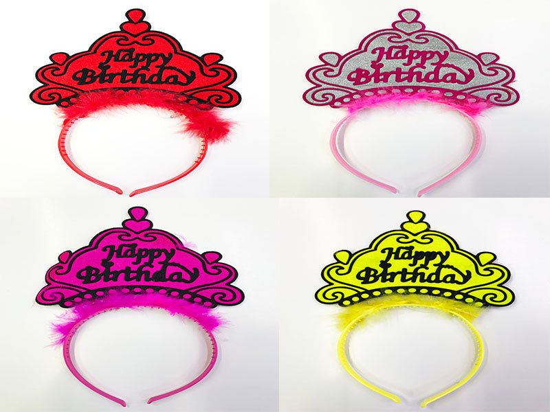 Happy Birthday Yazılı Neon Renk Taç 12 Adet (4887)