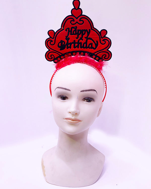 Happy Birthday Neon Kırmızı Renk Doğum Günü Tacı 24x15 cm (4887)