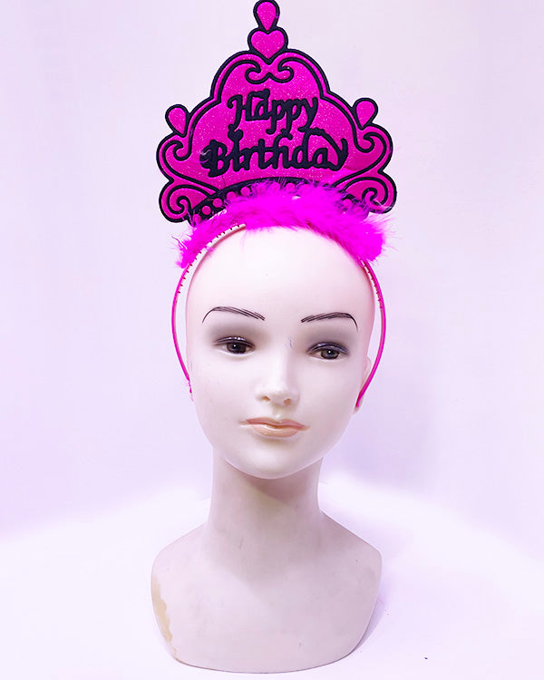 Happy Birthday Neon Fuşya Renk Doğum Günü Tacı 24x15 cm (4887)
