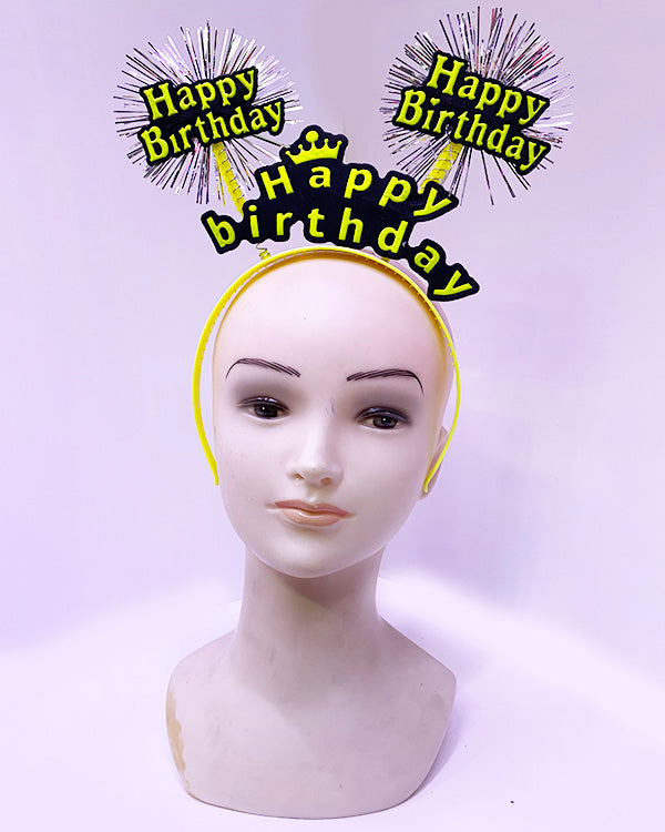 Happy Birthday Püsküllü Neon Sarı Renk Doğum Günü Tacı 22x19 cm (4887)