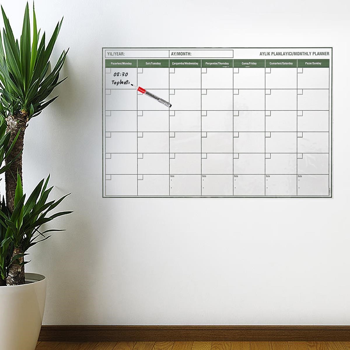 Manyetik Yapışkanlı Bir Aylık Program Planlayıcı Takvim 85x56 cm (4887)