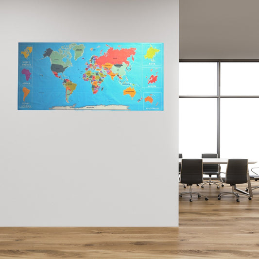 Renkli Atlas Dünya Haritası Manyetik Yapıştırıcı Gerektirmeyen Duvar Stickerı 118 CM * 56 CM (4887)