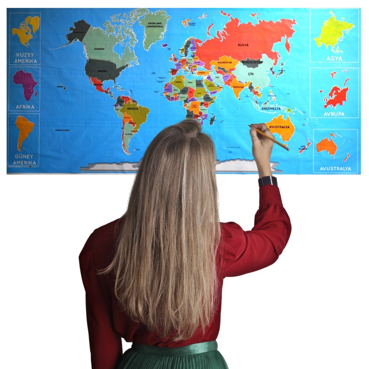 Renkli Atlas Dünya Haritası Manyetik Yapıştırıcı Gerektirmeyen Duvar Stickerı 118 CM * 56 CM (4887)