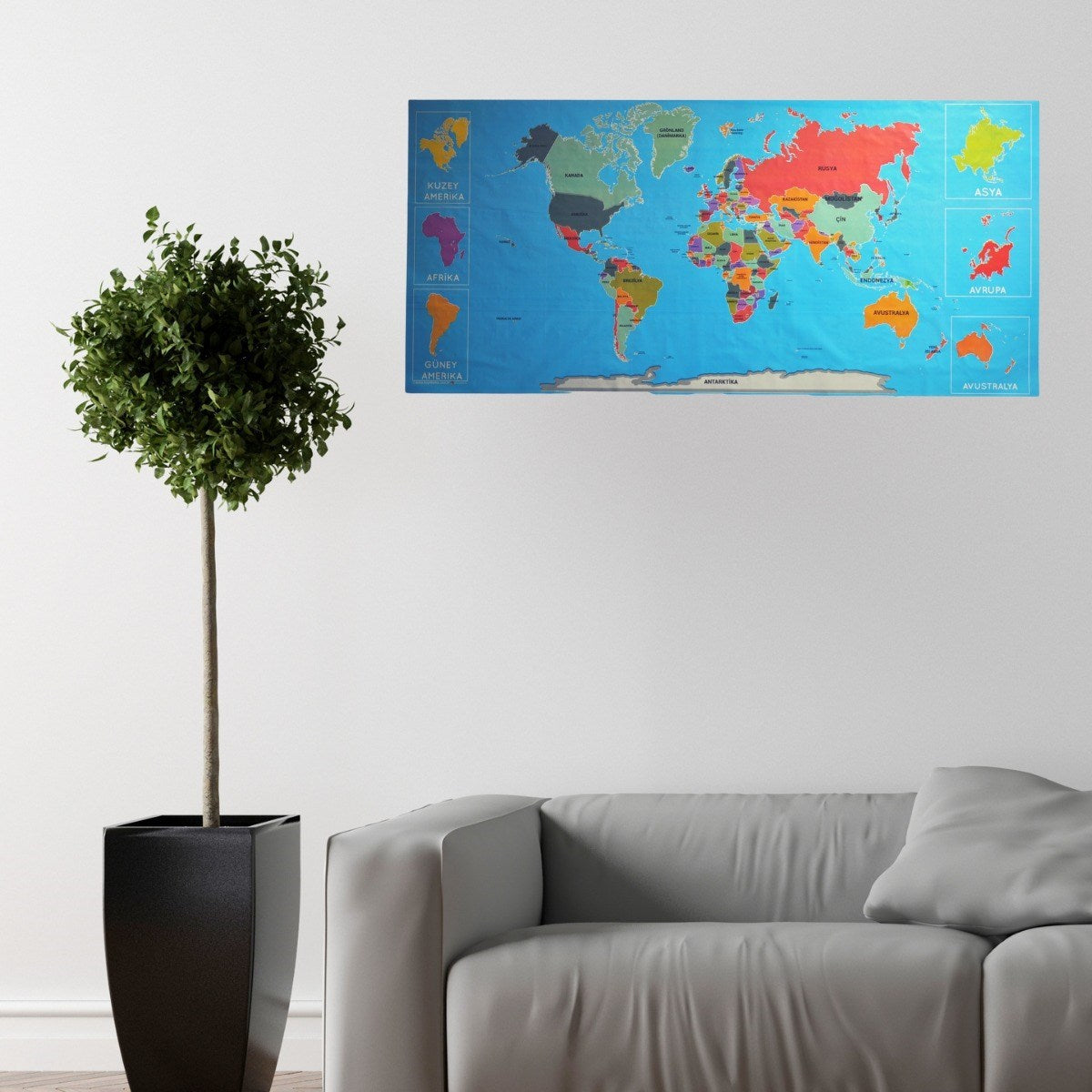 Renkli Atlas Dünya Haritası Manyetik Yapıştırıcı Gerektirmeyen Duvar Stickerı 118 CM * 56 CM (4887)