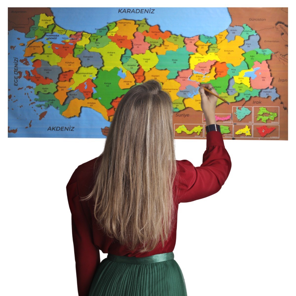 Renkli Türkiye Haritası Manyetik Yapıştırıcı Gerektirmeyen Duvar Stickerı 118 CM * 56 CM (4887)