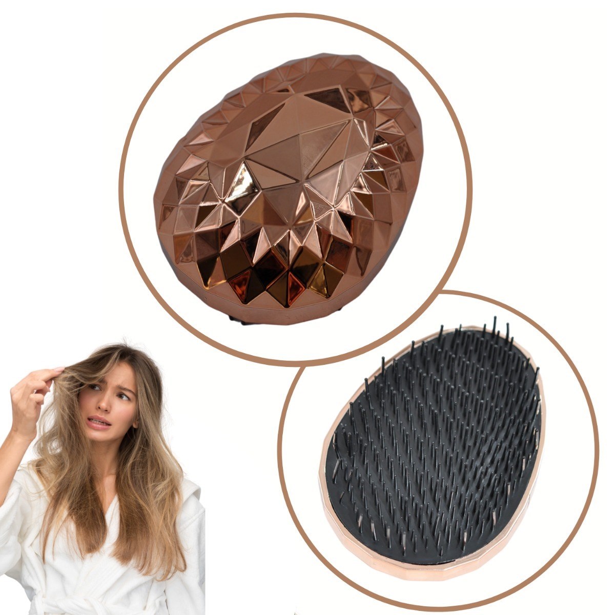 Rose Gold Saç Düzleştirici Tarak Geniş Aralıklı Her Saç Tipine Uygun Fırçalı Saç Düzleştirici (4887)