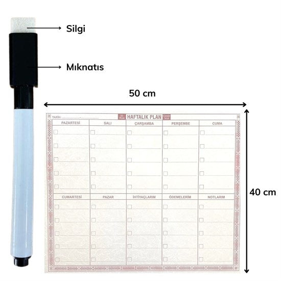 Şeffaf Kendiliğinden Yapışkanlı Kalemli Haftalık Planlayıcı 40cm-50cm (4887)