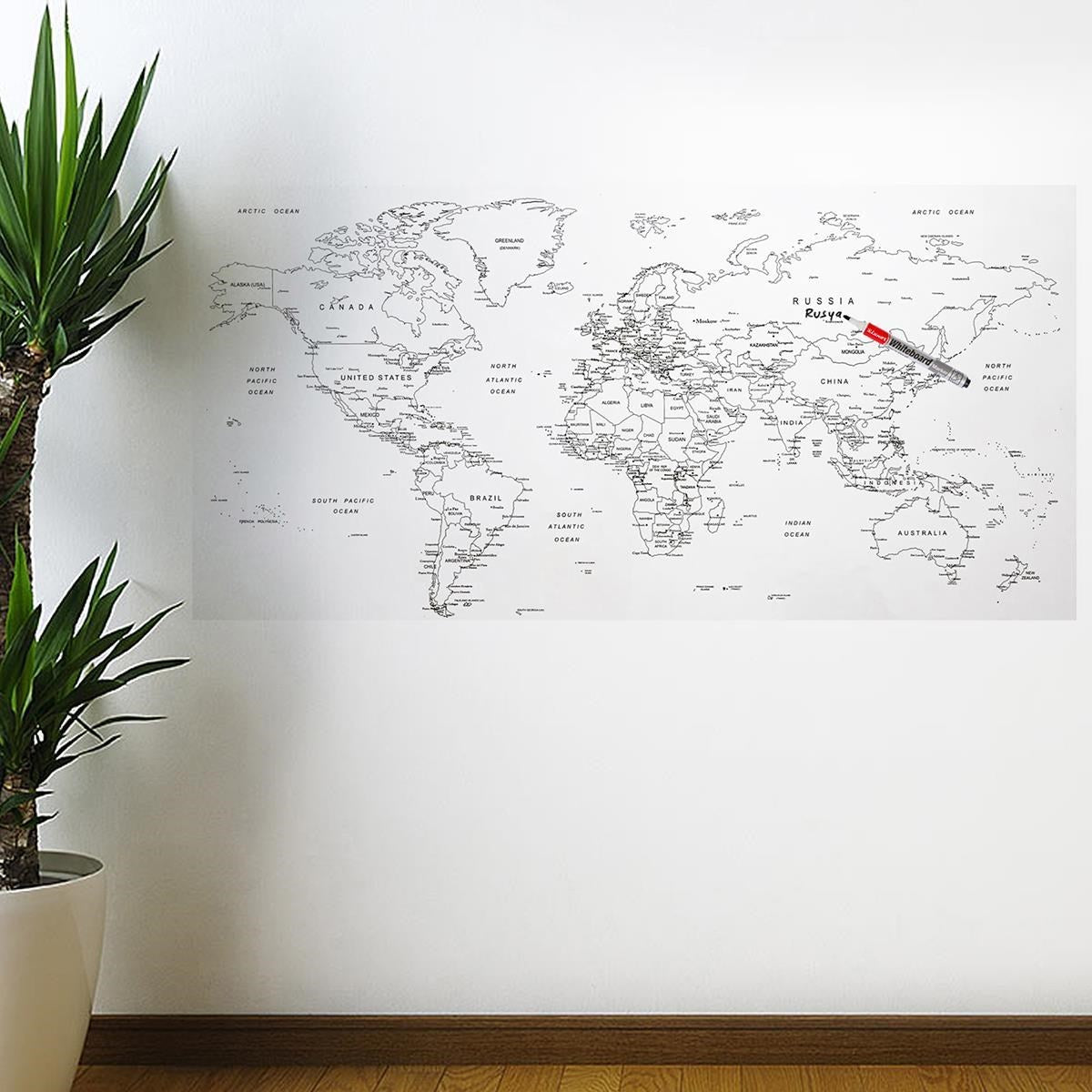 Yazılabilir Dünya Haritası Manyetik Duvar Stickerı 110 x 56 cm (4887)