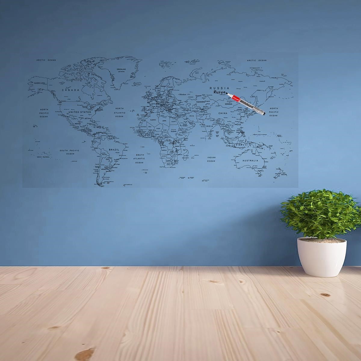 Yazılabilir Dünya Haritası Manyetik Duvar Stickerı 110 x 56 cm (4887)