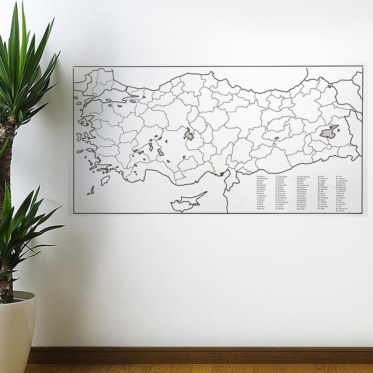 Yazılabilir Türkiye Haritası Manyetik Duvar Stickerı 110 x 56 cm (4887)