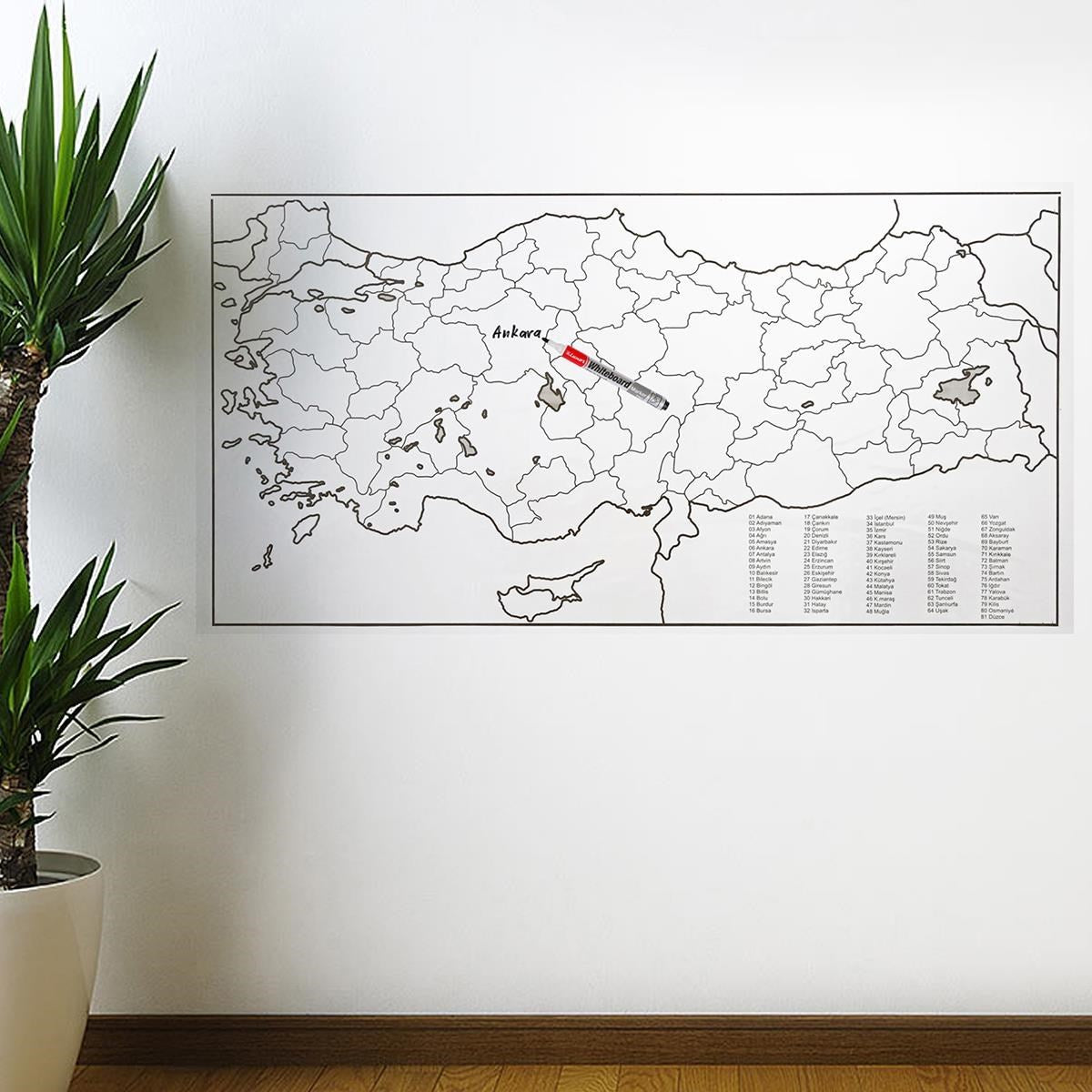 Yazılabilir Türkiye Haritası Manyetik Duvar Stickerı 110 x 56 cm (4887)