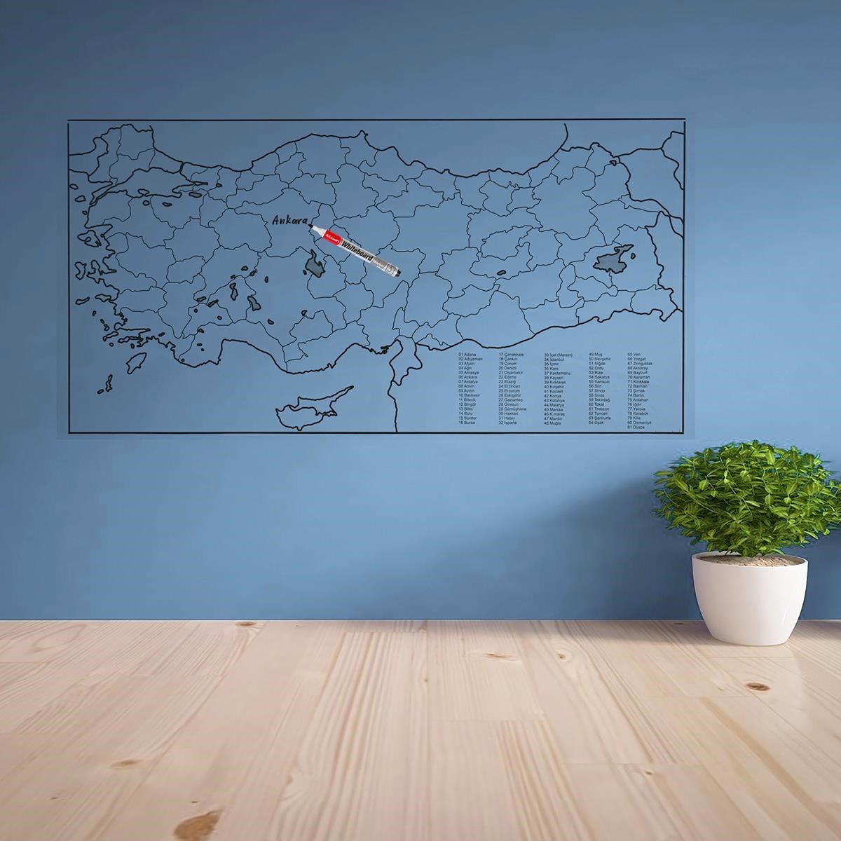 Yazılabilir Türkiye Haritası Manyetik Duvar Stickerı 110 x 56 cm (4887)