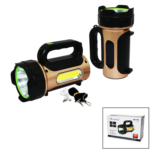 10W - SOLAR - USB ŞARJLI 2IN1 EL FENERİ RENKLİ FONKSİYONEL SMD LED (4887)