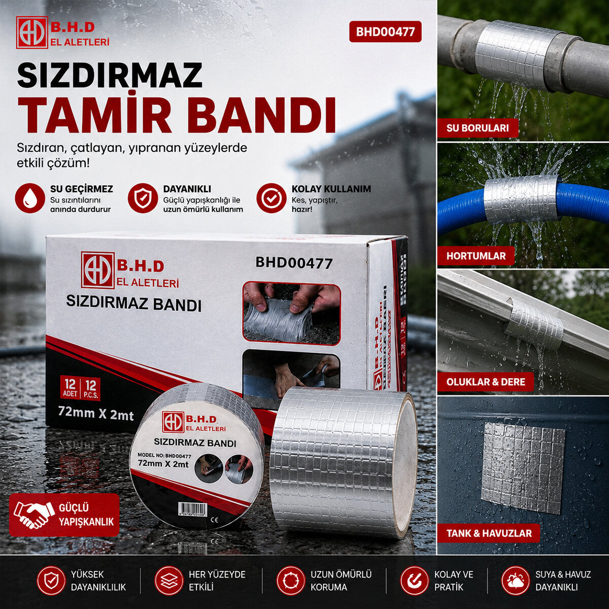 12 ADET 72MMX2MT SU SIZDIRMAZ SAKIZ TAMİR BANTI (4887)